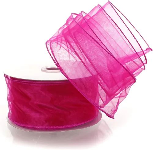 Vista 30 de Cinta de organza transparente con alambre de 2.5 pulgadas, color plateado de 10 yardas