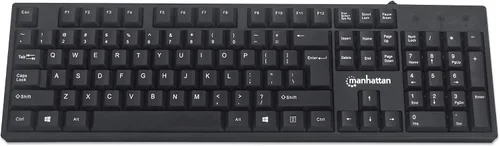 Vista 10 de Manhattan Teclado de computadora con cable – Teclado negro básico – con cable USB-A de 4.5 pies, 104 teclas, soportes plegables – Compatible
