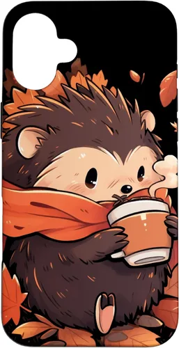 Vista 23 de Hedgehog Fall Autumn Leaves Pumpkin Spice Latte Kawaii Case for iPhone 16