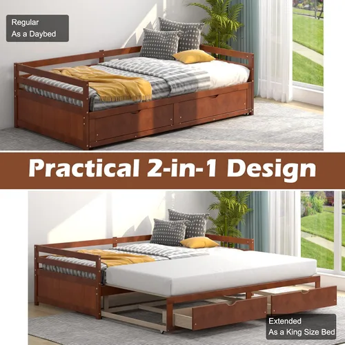 Vista 3 de DORTALA Sofá cama individual a King con nido y 2 cajones de almacenamiento, moderno sofá cama extensible con cama extraíble, sofá cama de doble uso