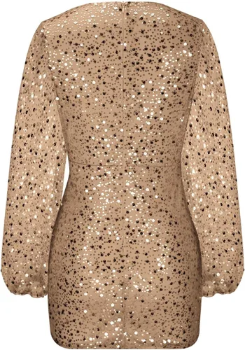 Vista 3 de XUNRYAN Vestidos de lentejuelas para mujer, manga larga con purpurina brillante, cuello en V profundo, formal, mini vestido de fiesta de noche