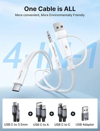 Vista 3 de JSAUX Cable de carga y auriculares USB C a 0.138 in, conector USB C a audio auxiliar 2 en 1 con PD de 60 W de carga rápida compatible con iPhone 15