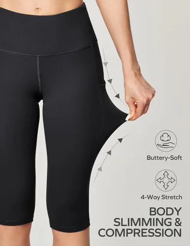 Vista 3 de Ewedoos Leggings hasta la rodilla con bolsillos, pantalones capri para mujer, cintura alta, pantalones de yoga para entrenamiento casual de verano