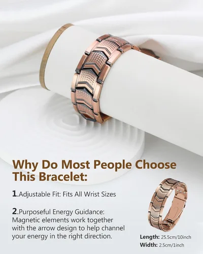 Vista 4 de Feraco Pulsera de cobre para hombre 3 veces más fuerza, 2 pulseras de terapia magnética de cobre con potentes imanes de 3800 Gauss, cierre plegable