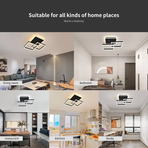 Vista 6 de Garwarm Lámpara de Techo LED Moderna, Regulable de 3 Cabezales Cuadrados Accesorio de Lámpara de Techo con Control Remoto, Candelabro de Techo