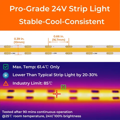 Vista 7 de Tiras de luces LED COB Candlelight de 2400 K, 5 W/FT, 16.4 pies, 24 V, cinta LED con respaldo VHB 3M, CRI 95, certificación UL, cortable, regulable