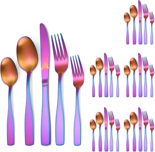 Vista 12 de Juego de Cubiertos Florales Negros para 6 Vajilla de Acero Inoxidable 30 Piezas Cubiertos Únicos Utensilios para Comer Vajilla Elegante Tenedor