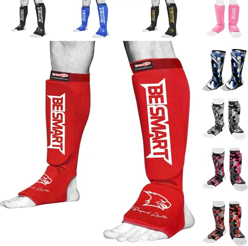 Vista 14 de Be Smart Espinilleras de Muay Thai MMA Kickboxing para Niños, Adultos, Jóvenes, Hombres y Mujeres, Protector de Empeine para Entrenamiento, Equipo
