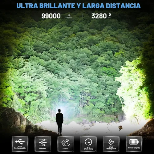 Vista 3 de Cinlinso Linternas LED Recargables de Altos Lúmenes, 99,000 Lúmenes Linterna Súper Brillante con 7 Modos, Potentes Linternas Impermeables de Mano