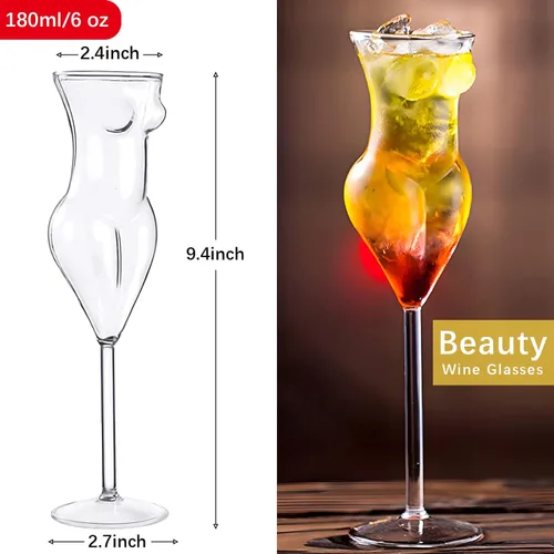 Vista 2 de Juego de 4 copas de vino, copas de cóctel creativas, para dama de belleza, 6 onzas, copas de whisky, copas de champán para fiesta nocturna de dama