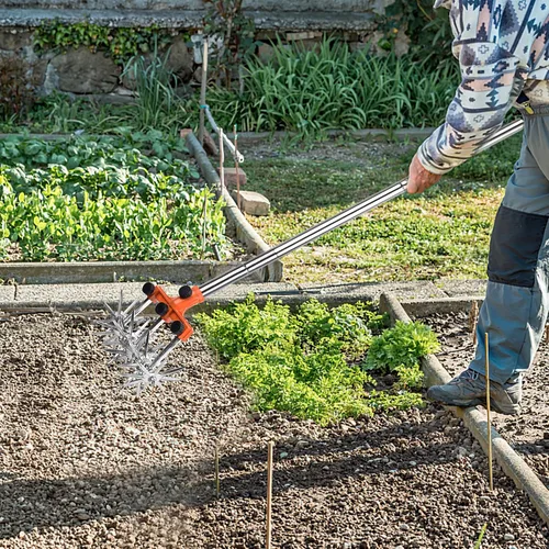 Vista 3 de BARAYSTUS Cultivador Rotativo de Jardín Motoazada Ajustable de Acero Inoxidable Manzón de Mano para Mezcla de Suelo o Resembrado de Césped Motoazada