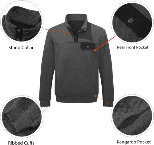 Vista 3 de JMIERR Sudadera acolchada para hombre, casual, de manga larga, cuello alto, con botones