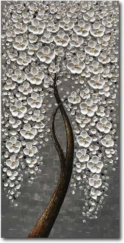 Vista 15 de Epicler art Pintura al óleo decorativa de flores 3D moradas pintadas a mano, arte de pared decorativo de pared de flores, arte moderno, sala