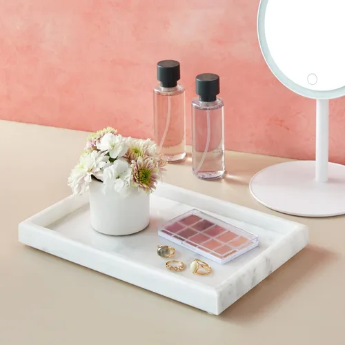 Vista 5 de Juvale Bandeja grande de mármol para tocador, organizador de joyas y cosméticos con organizador de cajones, exhibición de baño con bandeja de jabón