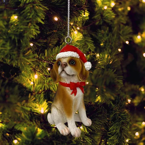 Vista 3 de Yuletide Designs Figura de perro adornos de Navidad con sombreros de Papá Noel
