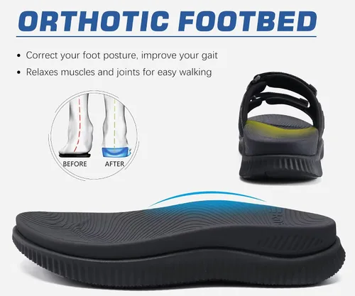 Vista 3 de KuaiLu Sandalias ortopédicas para hombre, atléticas, gruesas, para recuperación, deporte, correa ajustable, puntera abierta, sandalias para caminar