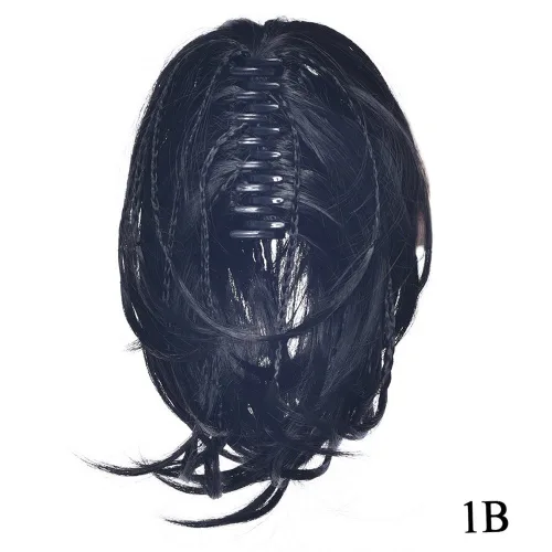 Vista 2 de RemeeHi - Extensiones de cabello humano con clip de garra, extensiones de cola de caballo corta y rizada con textura natural para mujer, 12 negro