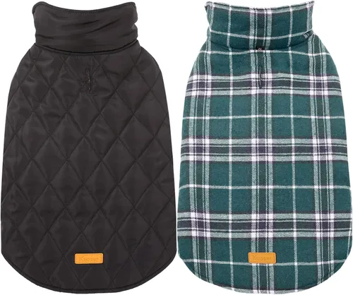 Vista 18 de Kuoser - Abrigo impermeable de invierno para perro, chaqueta reversible estilo británico, ropa para perro a cuadros, abrigo de nieve acogedor