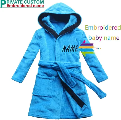 Vista 4 de Nombre bordado Traje de baño azul de los niños Coral Cashmere cálido camisón del niño