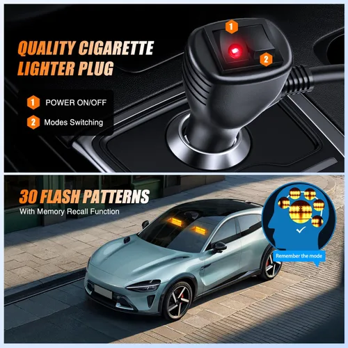 Vista 5 de Nilight 16LED Amber Dash Strobe Light Cigarette Lighter Plug Ámbar