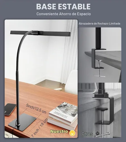Vista 8 de Lámpara LED de escritorio para oficina en casa con base, luz de escritorio Negro