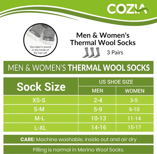 Vista 5 de COZIA Calcetines de lana merino para hombres y mujeres, calcetines térmicos cálidos para senderismo, 3 pares A35-carbón