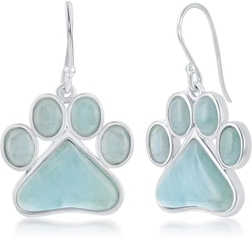 Vista 19 de Beaux Bijoux Aretes de plata de ley azul larimar para mujer, joyería natural de larimar, diseño de animales marinos, pez de pulpo de tortuga