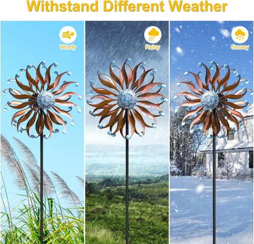 Vista 6 de LimeHill Molinillos de viento grandes de metal para exteriores para patio y jardín, esculturas de viento cinéticas y molinillos con estaca