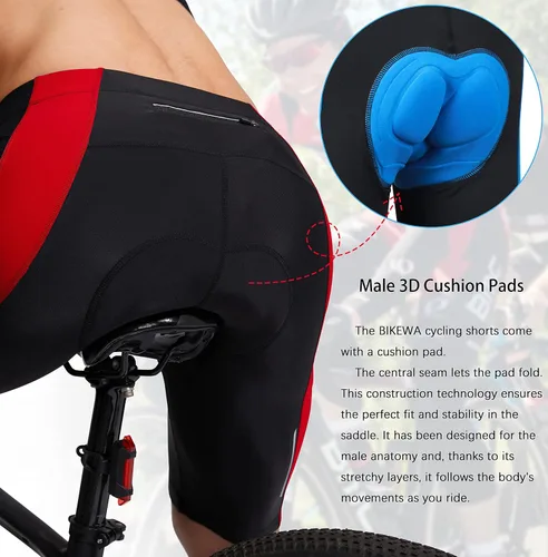 Vista 4 de Bikewa Pantalones cortos de ciclismo para hombre, acolchados en 3D, ciclismo de carretera, montaña, ciclismo, ciclismo, ciclismo UPF 50+, bolsillos