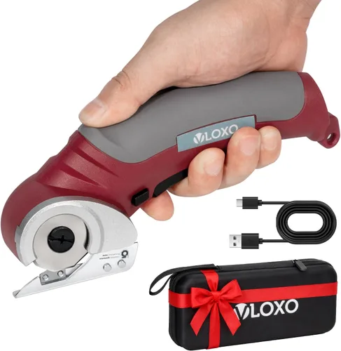 Vista 11 de VLOXO Tijeras eléctricas inalámbricas, cortador de cartón con bloqueo de seguridad, mini cortador eléctrico de 4.2 V, tijeras giratorias para Rosa
