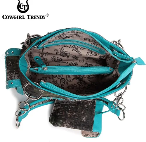 Vista 6 de Bolso de mano con tachuelas de camuflaje estilo occidental para mujer, bolso de hombro oculto