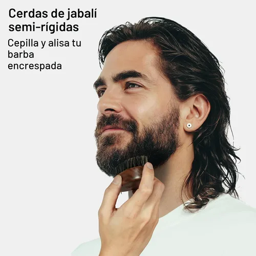 Vista 4 de BFWood Cepillo pequeño para barba de viaje, cerdas naturales de jabalí con madera de nogal negro
