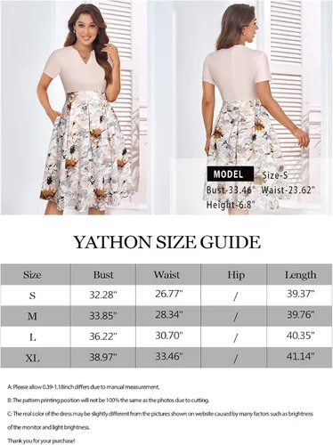 Vista 5 de YATHON Vestido casual acampanado con cuello con muescas y dobladillo plisado para mujer