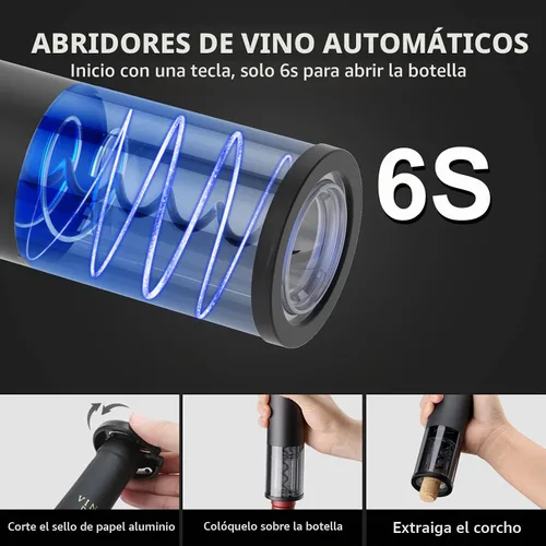 Vista 4 de Regalos de vino - Abridor de vino eléctrico - Sacacorchos automático recargable - Sacacorchos eléctrico inalámbrico - Abridor de botellas de vino