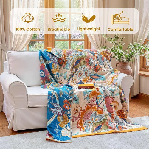 Vista 102 de MSGKV - Manta bohemia/primaveral de algodón para sofá y sala de estar, de gasa acogedora, de 50 x 60 pulgadas 50"x60" Cotton Throw, Woven Bird