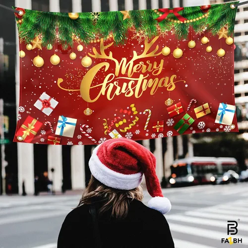 Vista 9 de Cartel de Feliz Navidad extragrande de 6 x 4 pies, decoraciones de Navidad rojas y doradas, decoraciones de fiesta de Navidad, fondo de fotos