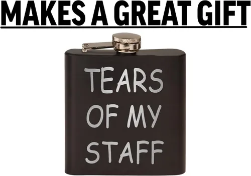 Vista 4 de Rogue River Tactical Funny Tears of My Staff - Petaca de acero inoxidable de alta calidad, color negro mate, es un gran regalo para él, papá, padre