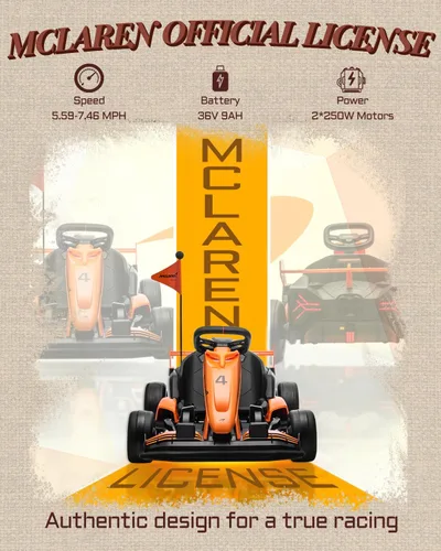 Vista 2 de Go Kart Eléctrico con Licencia McLaren para Niños, Batería de 36V 9AH, Kart de Deriva con Asiento Ajustable, Vehículo Montable Crazy Cart para Niños