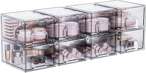Vista 8 de ZHIAI Paquete de 2 organizadores de cosméticos apilables transparentes, cajón acrílico, organizador de plástico para tocador, tocador, armario