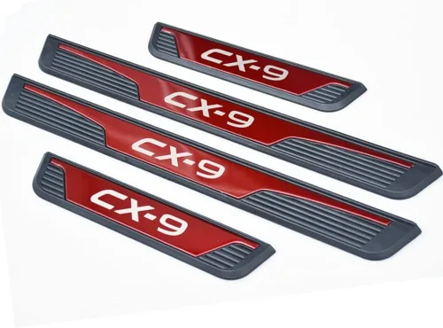Vista 6 de Kit de protector de umbral de puerta inoxidable para Mazda CX-9 2017-2023 Accesorio interior (rojo)