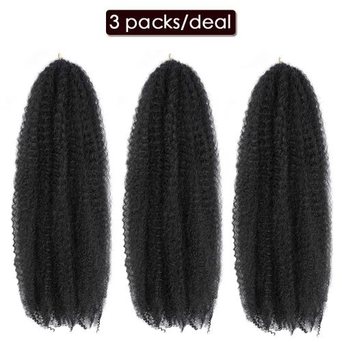 Vista 4 de Dansama Cabello Marley, 24 pulgadas, cabello trenzado Marley Twist, extensiones de cabello rizado rizado (24 pulgadas (paquete de 3), #1)