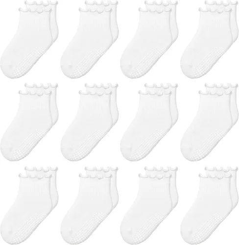 Vista 7 de 12 paquetes de calcetines antideslizantes para niños y bebés con agarre para niños de 1-7 años, calcetines de algodón de tripa para niños y niñas