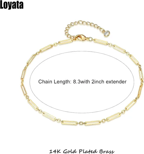 Vista 5 de LOYATA - Tobillera delicada bañada en oro de 14 quilates para mujeres, con pequeña cruz de circonia cúbica blanca y borlas bonita joyería