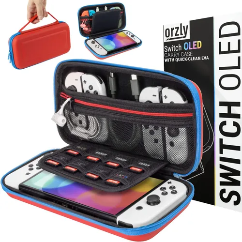 Vista 7 de Orzly Funda de transporte para consola OLED Tanami Nintendo Switch con compartimento de almacenamiento de accesorios y juegos, funda fácil