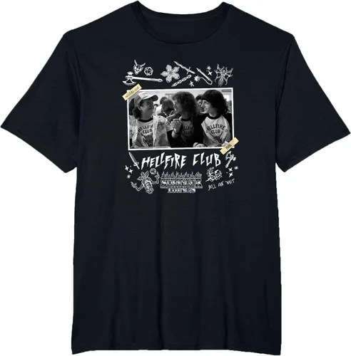 Vista 3 de Stranger Things Camiseta con foto de grupo de 4 Hellfire Club Yearbook, Negro, S