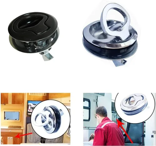 Vista 5 de WJSKDQ 2 pestillos de tracción al ras de 1.5 pulgadas, pestillo de elevación para lancha, cubierta, puerta, armario, gabinete, cerradura de Negro