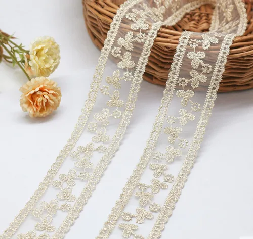 Vista 7 de FQTANJU Cinta de encaje de 10 yardas, cordón de costura con bordado de hilo dorado para costura, fabricación de ropa de manualidades, envoltura