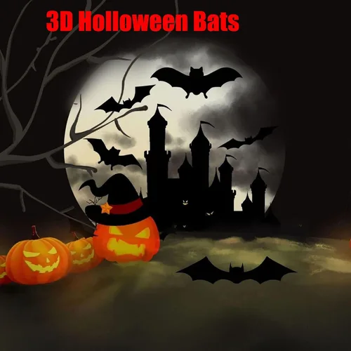 Vista 5 de 36 piezas de decoración de pared de murciélagos de Halloween, 5 tamaños diferentes extraíbles de PVC iluminados 3D calcomanías de murciélago