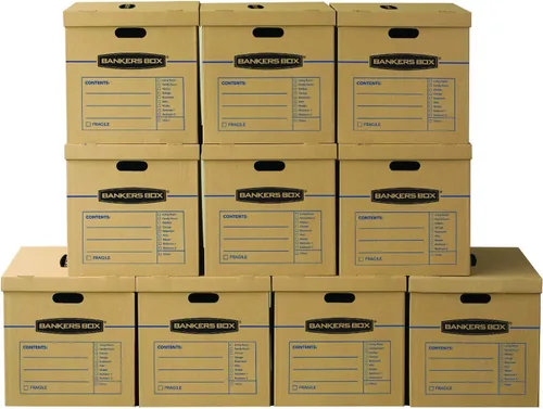 Vista 8 de Bankers Box Caja de mudanza clásica grande, paquete de 5 unidades, asas reforzadas, montaje sin cinta, caja con tapa, 21 x 17 x 17 pulgadas (7718201)