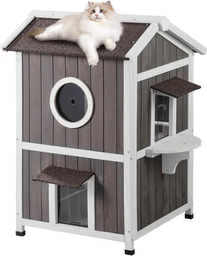 Vista 16 de VEVOR - Casa de gatos al aire libre resistente a la intemperie, refugio para gatos ferales para múltiples gatos, casa de gatos y conejos al aire